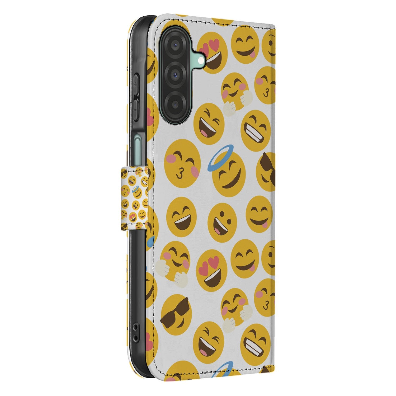 Samsung Galaxy A17 Telefoon Hoesje Emoji book case emoji-print zijkant