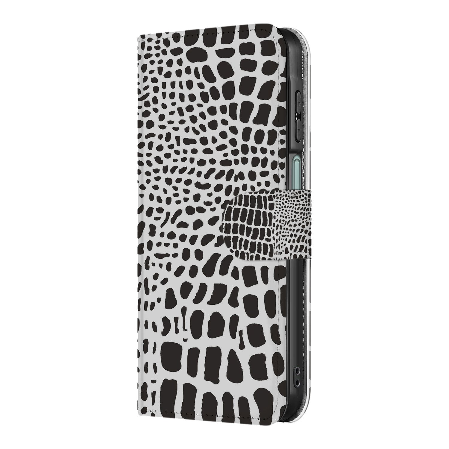 Samsung Galaxy A17 Telefoonhoesje met Pasjes Slangenprint slangenprintboekhoesje zwart-wit zijaanzicht