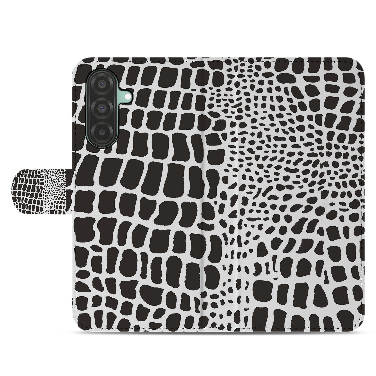 Samsung Galaxy A17 Telefoonhoesje met Pasjes Slangenprint slangenprint boekhoesje zwart-wit voorkant