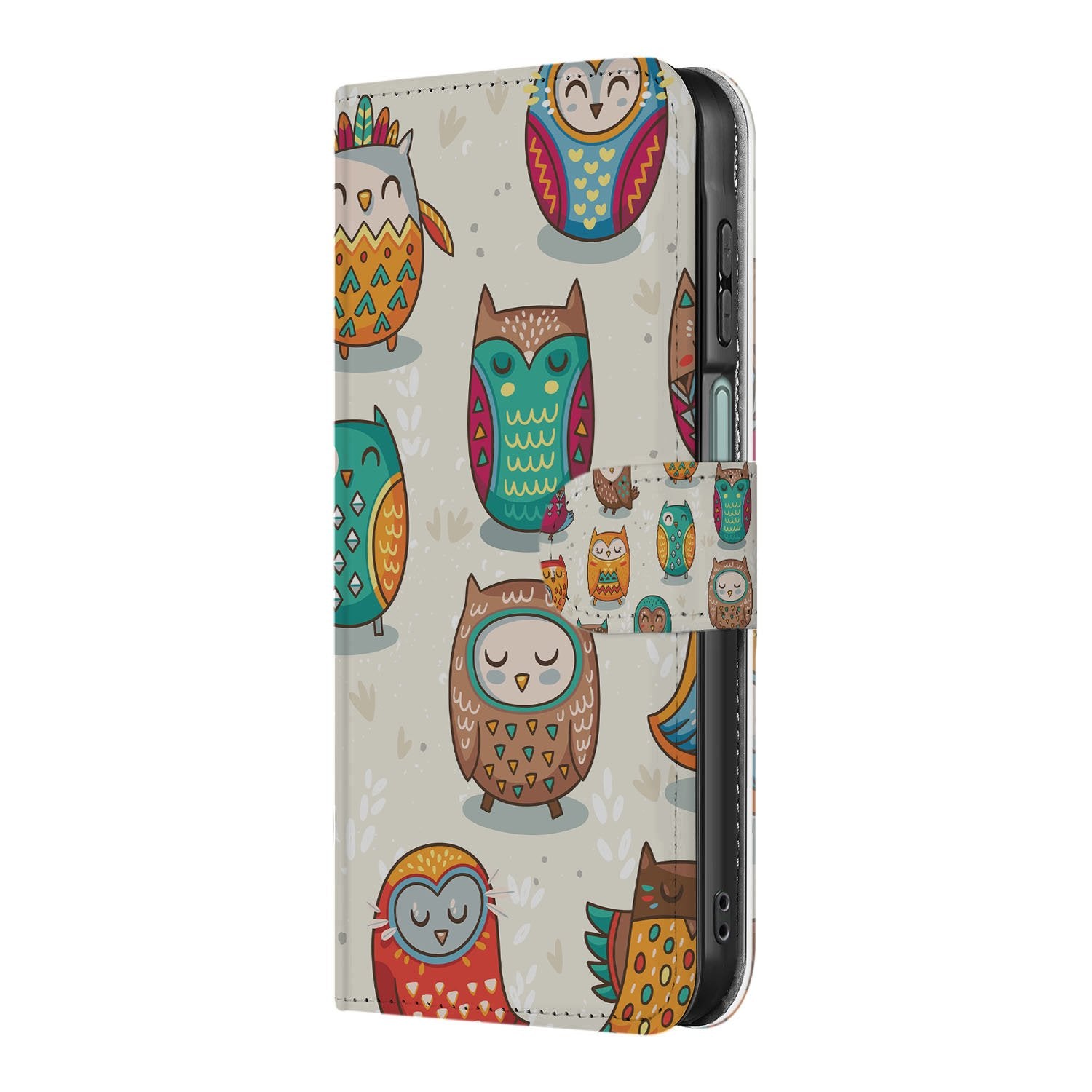 Samsung Galaxy A17 Telefoonhoesje met Pasjes Vrolijke Uilen boekhoesje uilen design voorkant