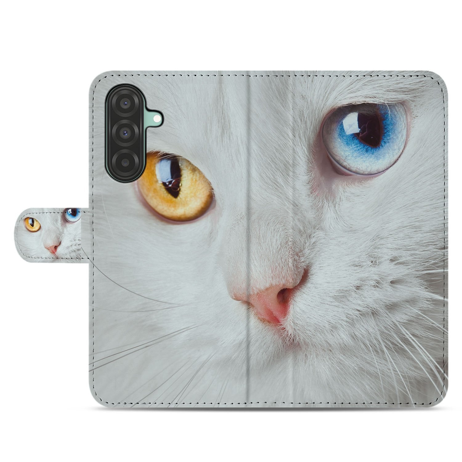 Samsung Galaxy A17 Telefoonhoesje met Pasjes Witte Kat book case design kat close-up