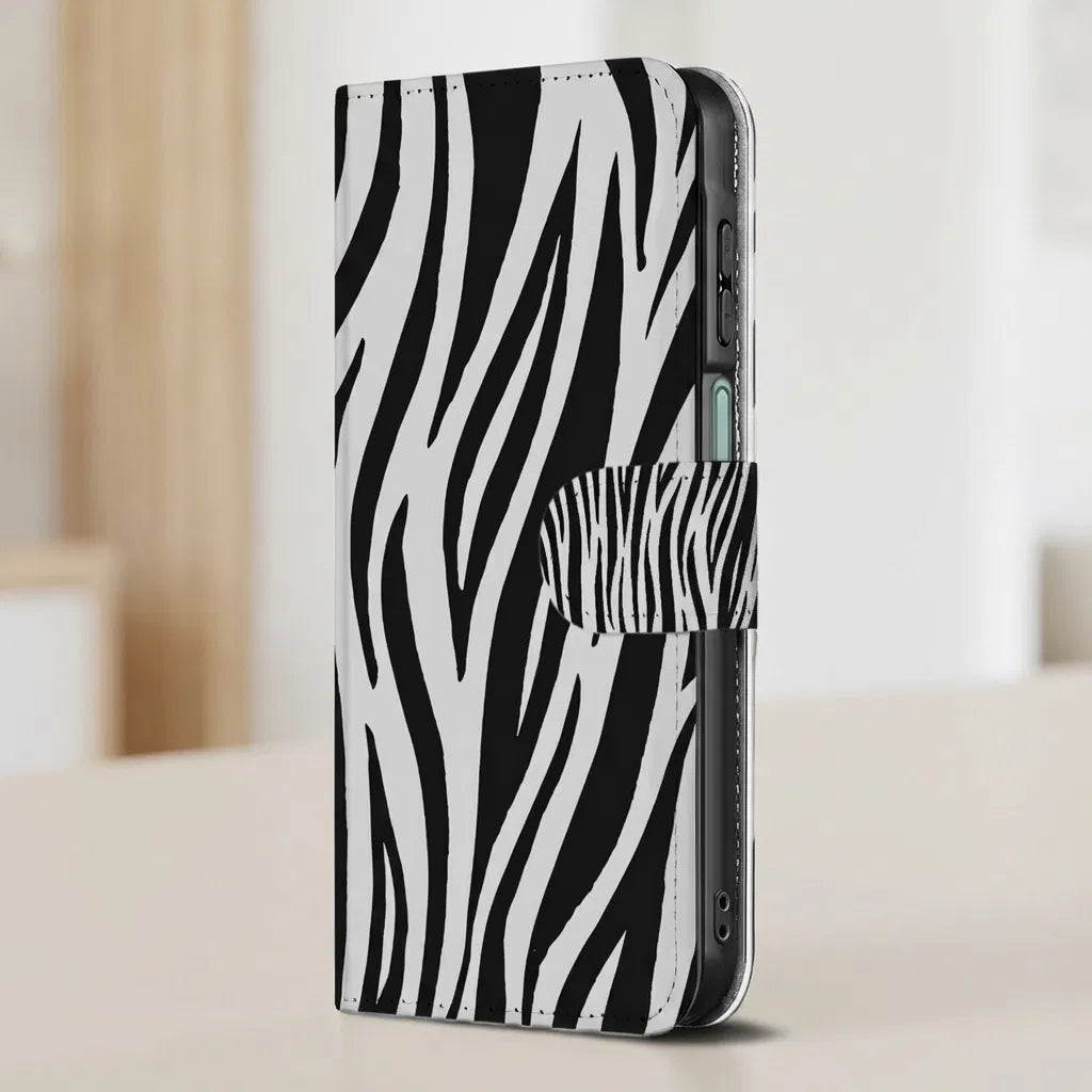 Samsung Galaxy A17 Telefoonhoesje met Pasjes Zebra book case zebra-print zwart wit recht