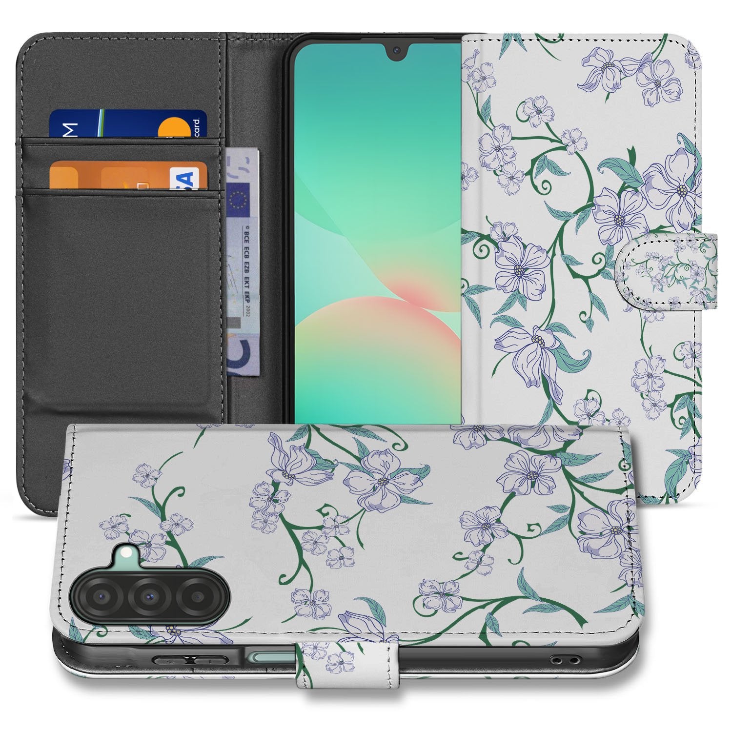 Samsung Galaxy A17 Uniek Hoesje Blossom White boekhoesje bloemenpatroon wit