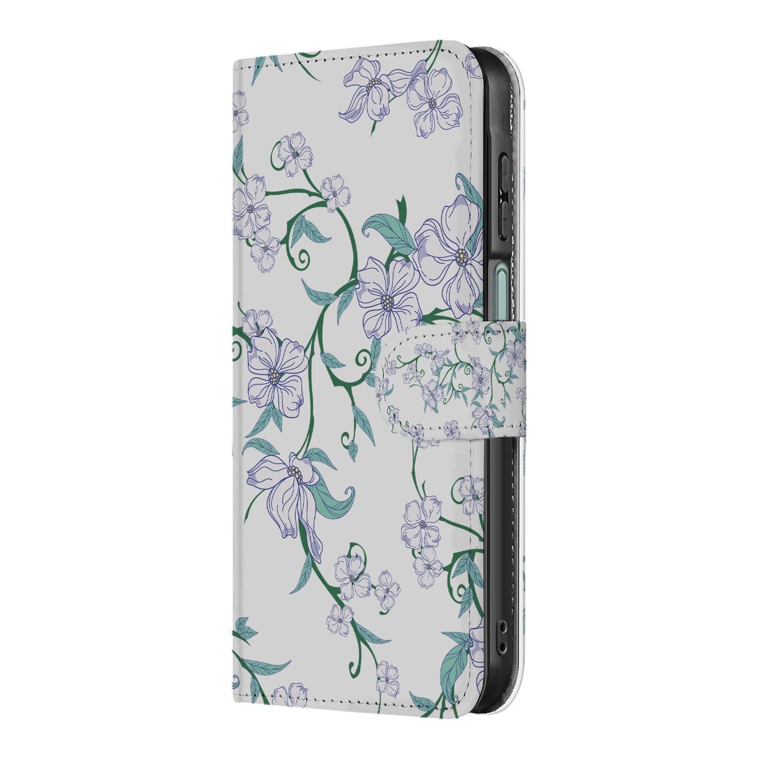 Samsung Galaxy A17 Uniek Hoesje Blossom White boekhoesje bloemenpatroon aanzicht