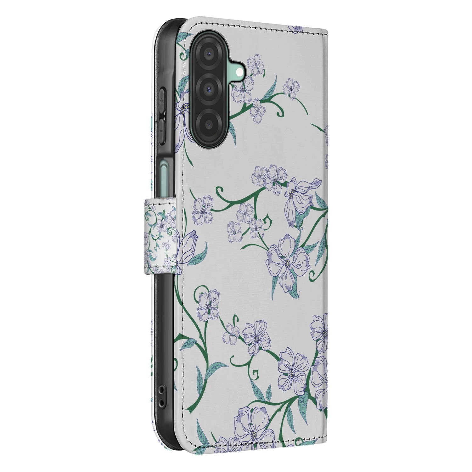 Samsung Galaxy A17 Uniek Hoesje Blossom White boekhoesje bloemenpatroon wit aanzicht