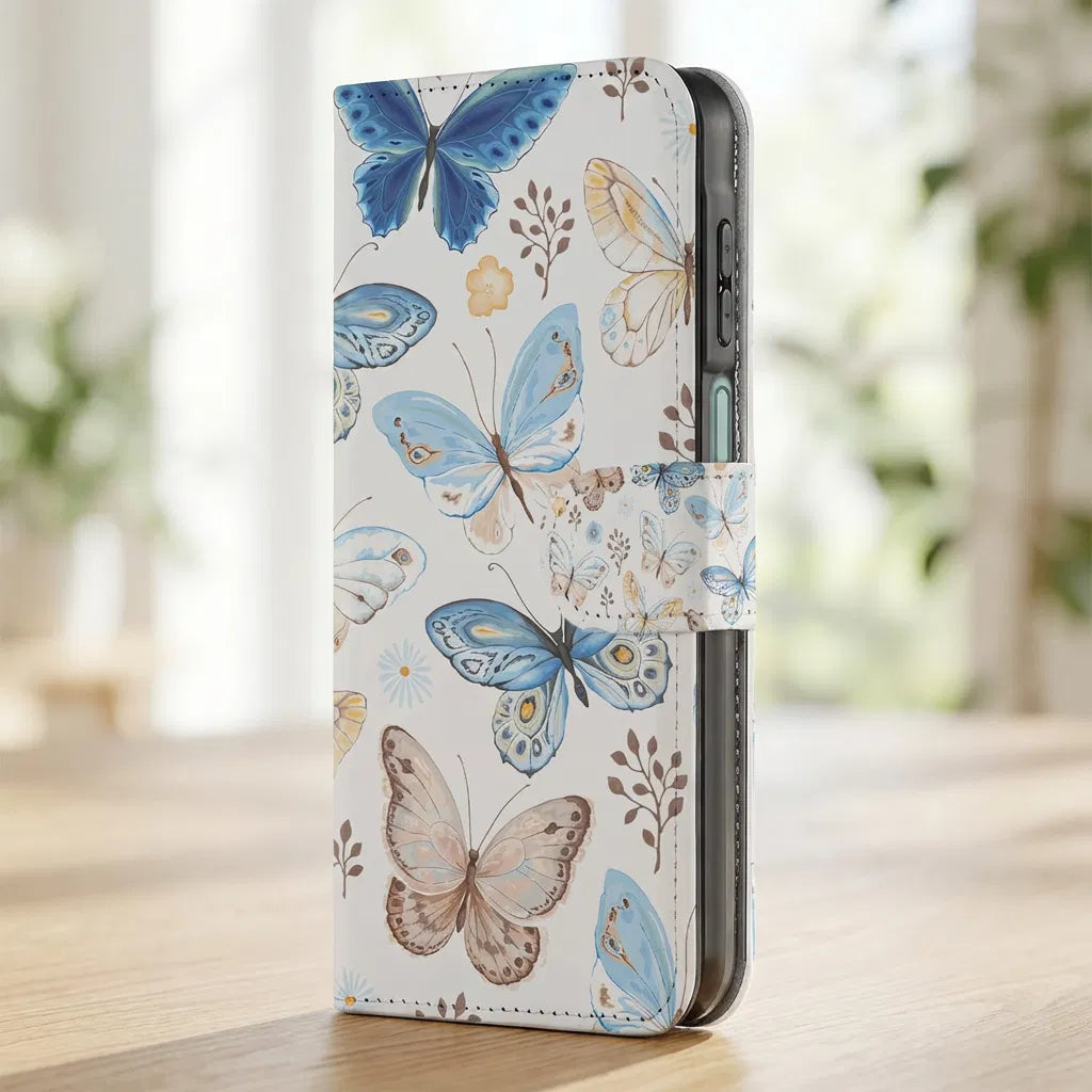 Samsung Galaxy A17 Vlinder Wallet Hoesje Met 3 Pasjes PU Leder vlinderdesign zijkant