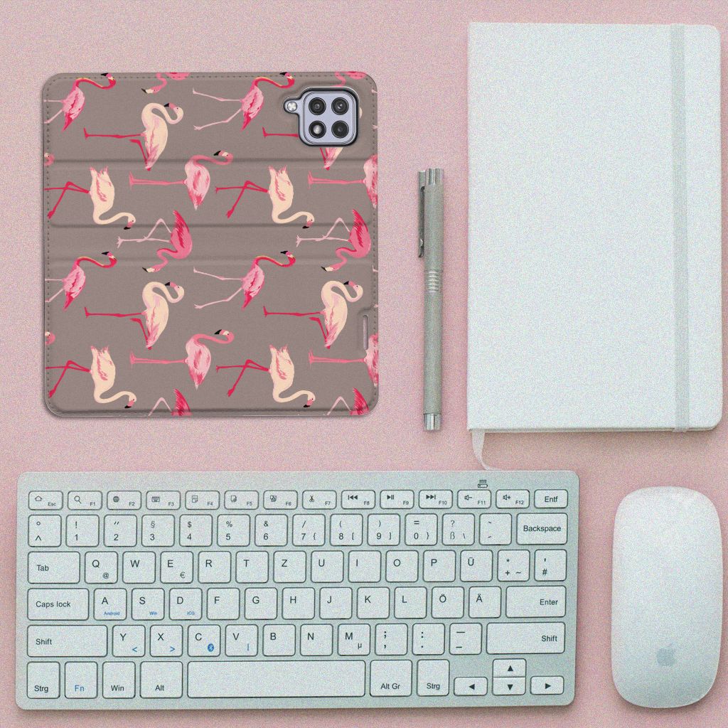 Samsung Galaxy A22 4G | M22 Hoesje maken Flamingo flamingo's design bovenaanzicht