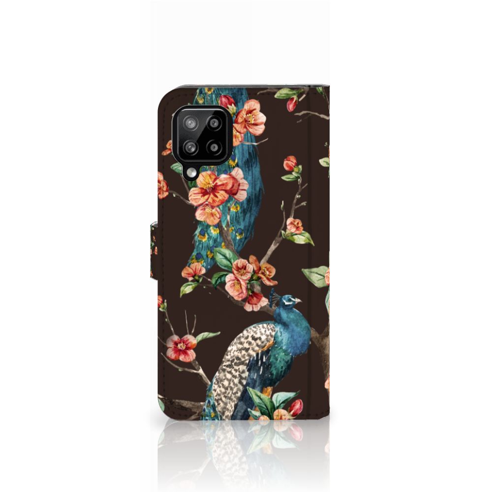 Samsung Galaxy A22 4G M22 Telefoonhoesje met Pasjes Pauw met Bloemen pauw bloemen design voorkant