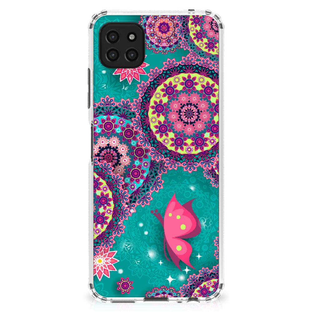 Samsung Galaxy A22 5G Back Cover Cirkels en Vlinders design achterkant