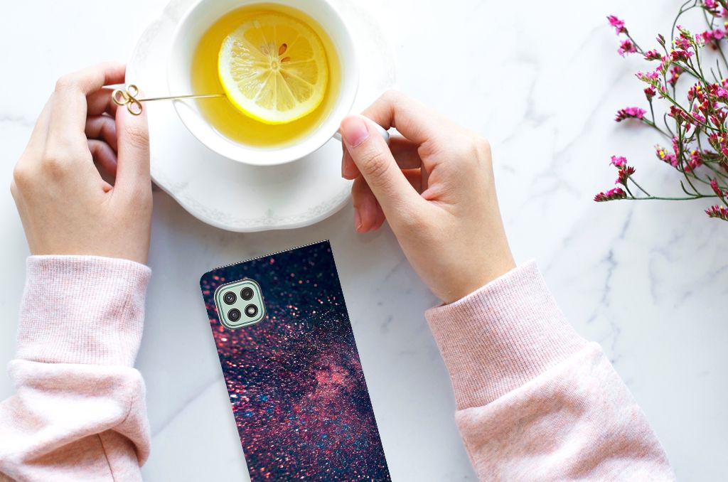 Samsung Galaxy A22 5G Stand Case Stars design sterren kleurrijk aanzicht