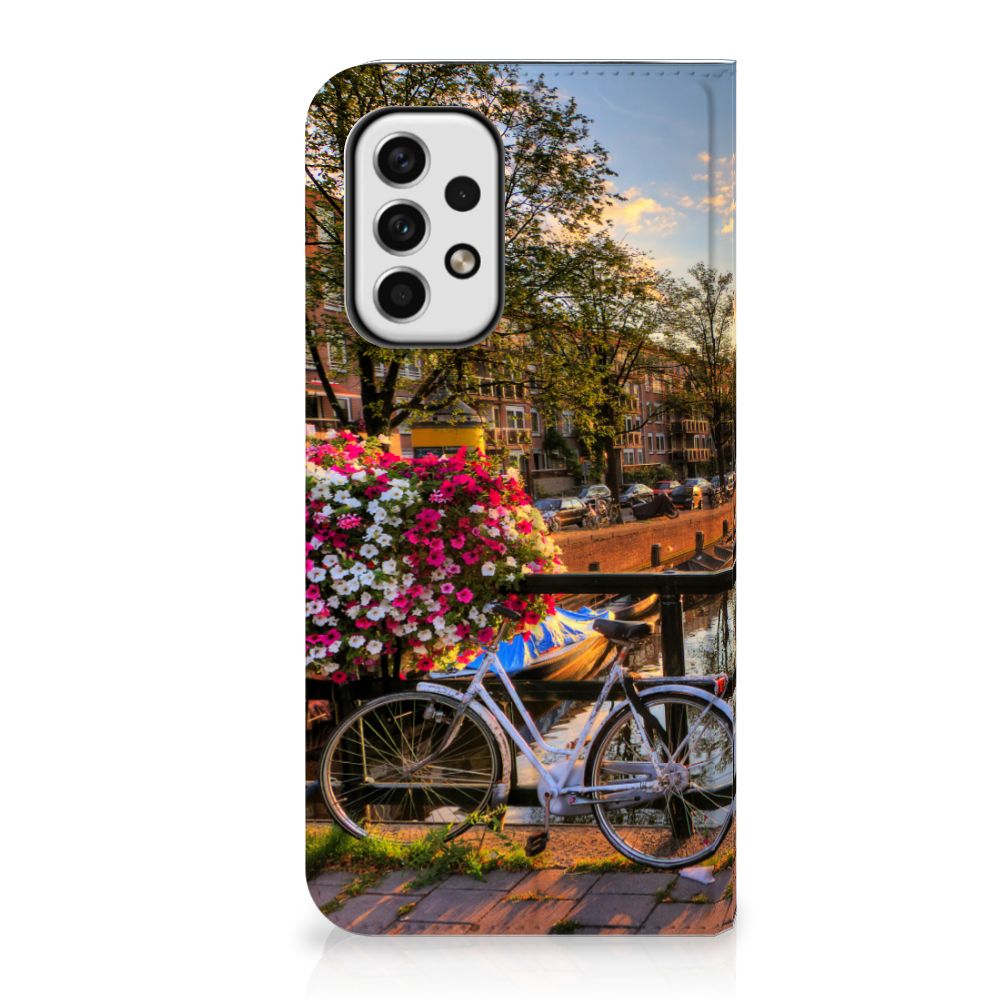 Samsung Galaxy A23 Book Cover Amsterdamse Grachten fiets bloemen Amsterdam