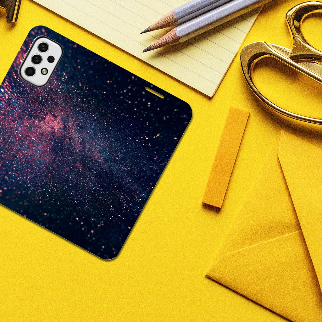 Samsung Galaxy A23 Stand Case Stars design sterren sterrenhemel inktzwart aanzicht