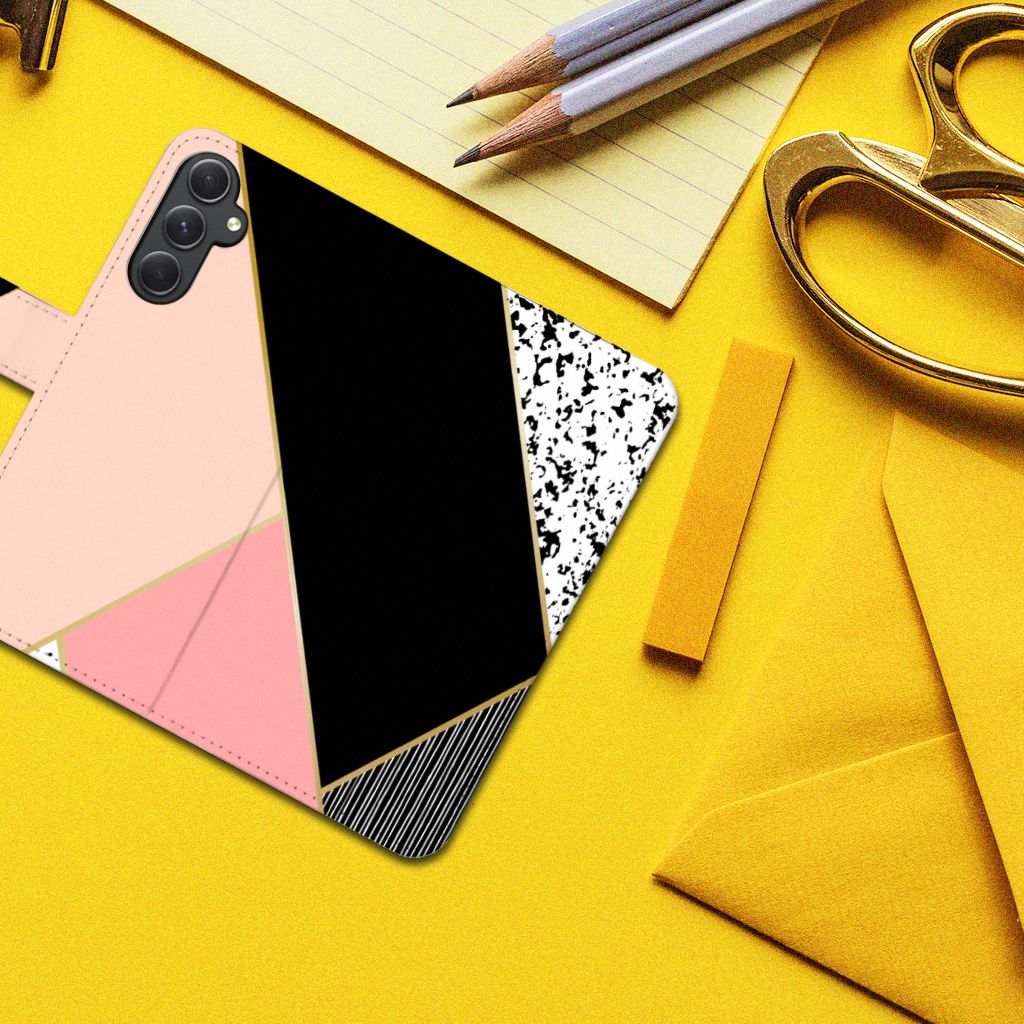 Samsung Galaxy A24 4G Book Case Zwart Roze Vormen geometrisch ontwerp bovenaanzicht