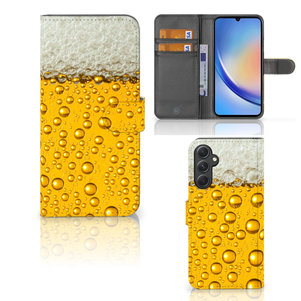 Samsung Galaxy A24 4G Book Cover Bier met bierprint en druppels, voor bescherming en stijl 🍺.