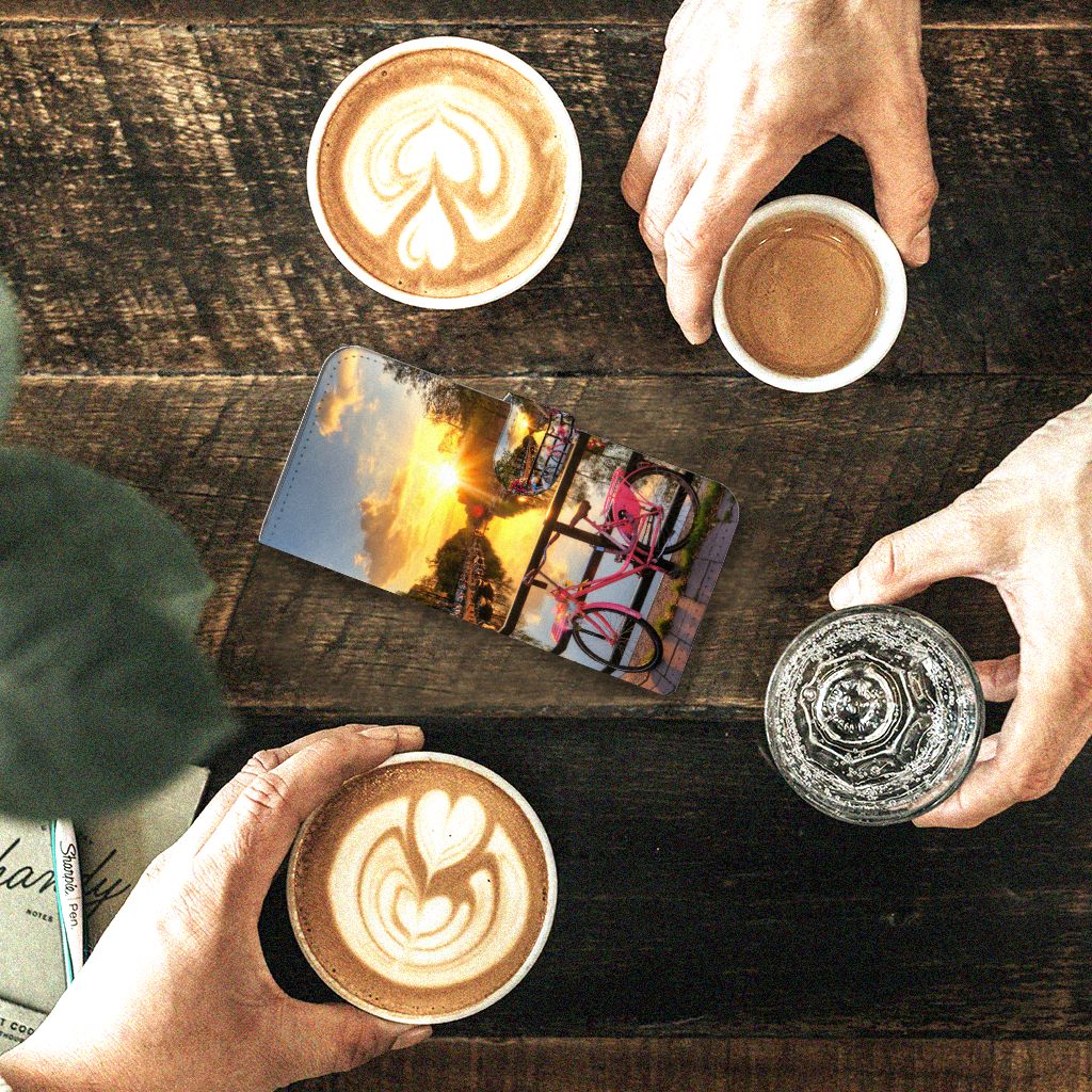 Samsung Galaxy A24 4G Flip Cover Amsterdamse Grachten telefoonhoesje fiets koffie uitzicht