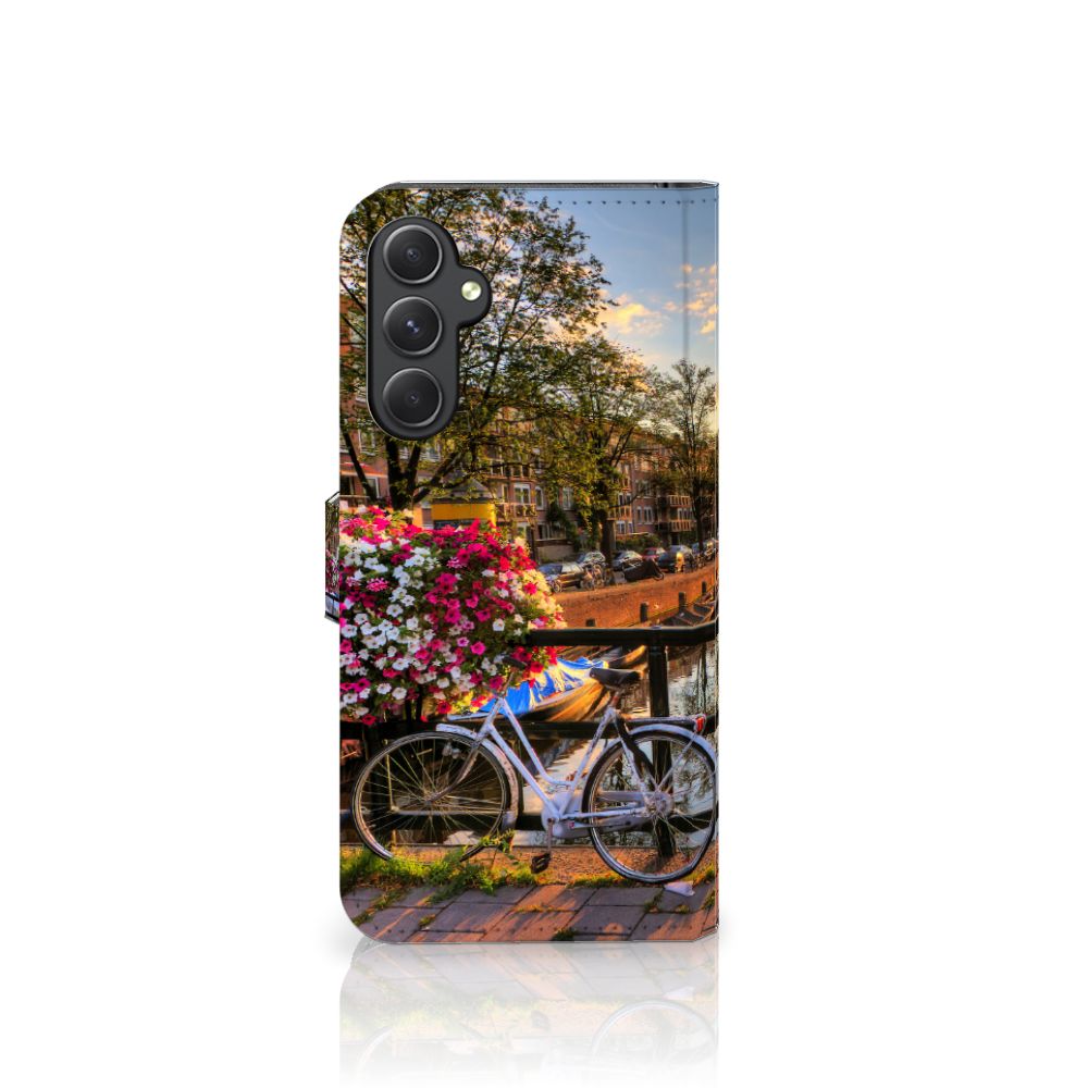 Samsung Galaxy A24 4G Flip Cover Amsterdamse Grachten fiets bloemen gracht decor