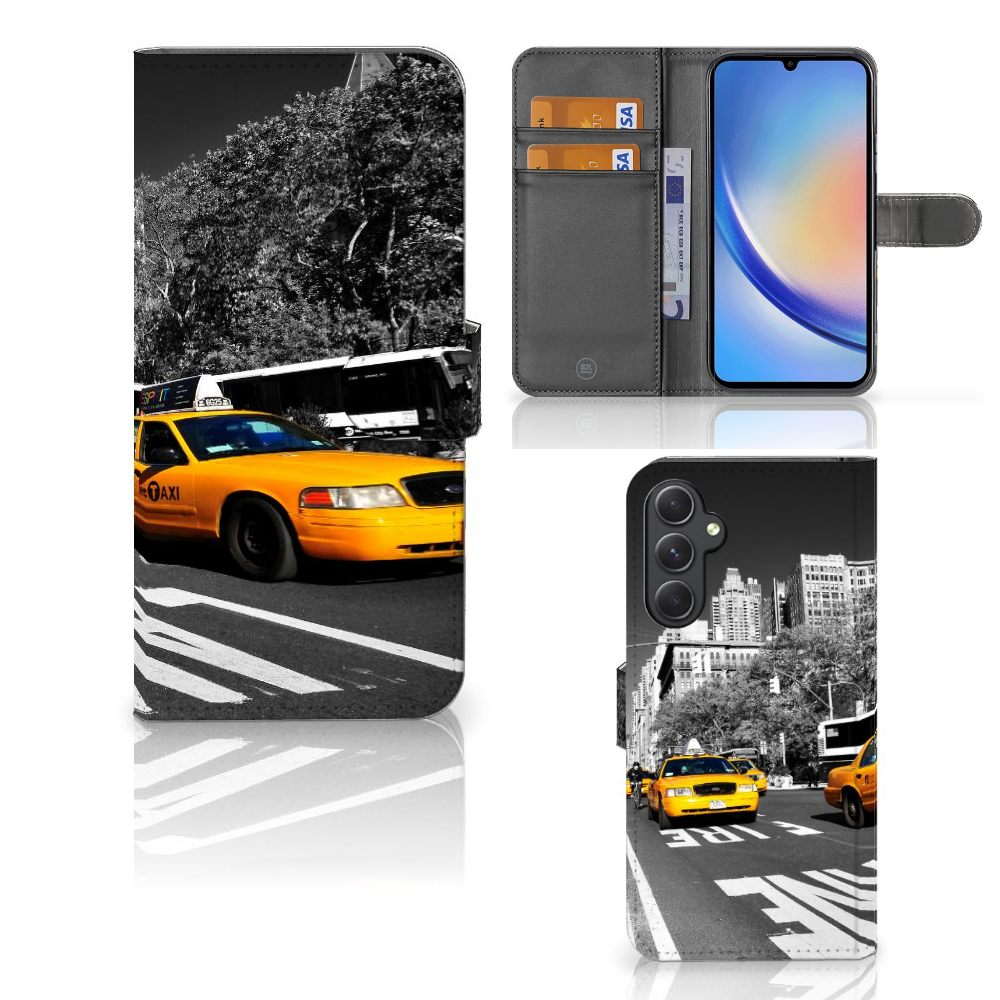 Samsung Galaxy A24 4G Flip Cover New York Taxi design hoesje aanzicht