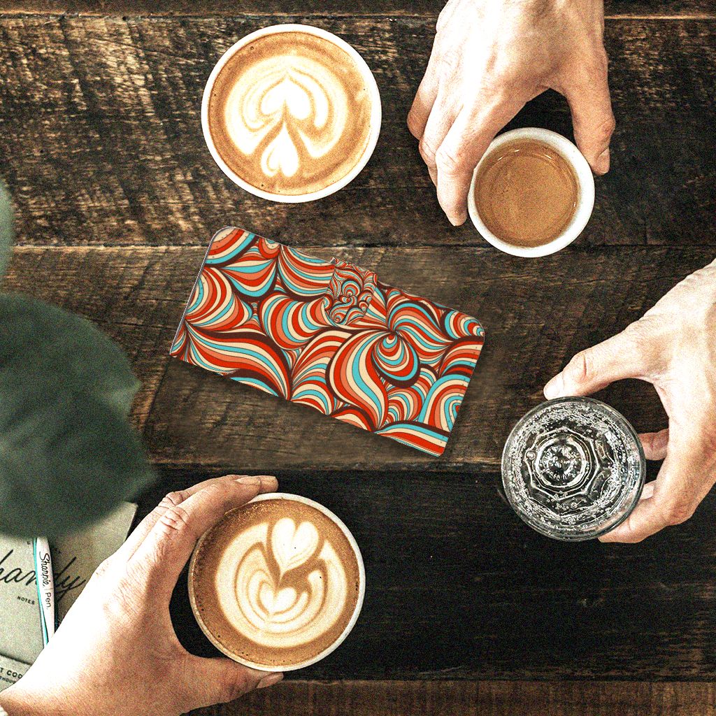Samsung Galaxy A24 4G Hoesje Retro kleurrijk design handen koffie