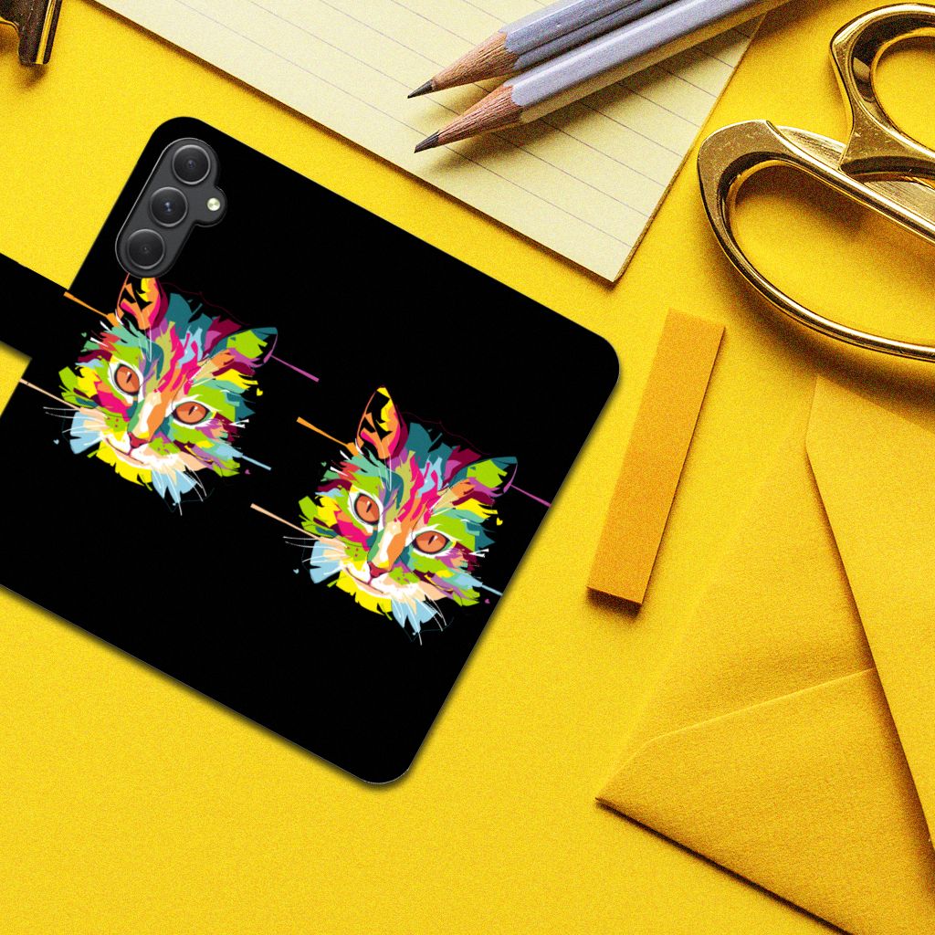 Samsung Galaxy A24 4G Leuk Hoesje Cat Color kat design kleurrijk vooraanzicht