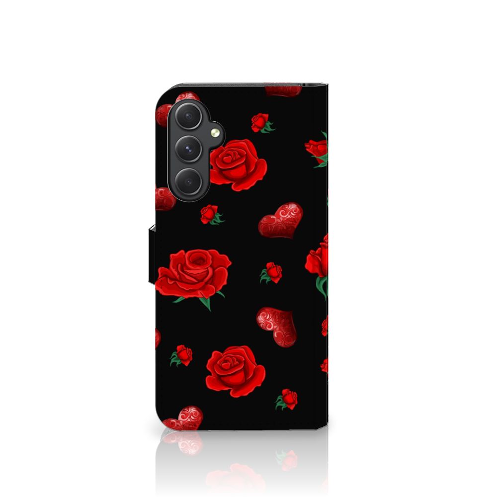 Samsung Galaxy A24 4G Leuk Hoesje Valentine boekhoes rozen hartjes zijaanzicht