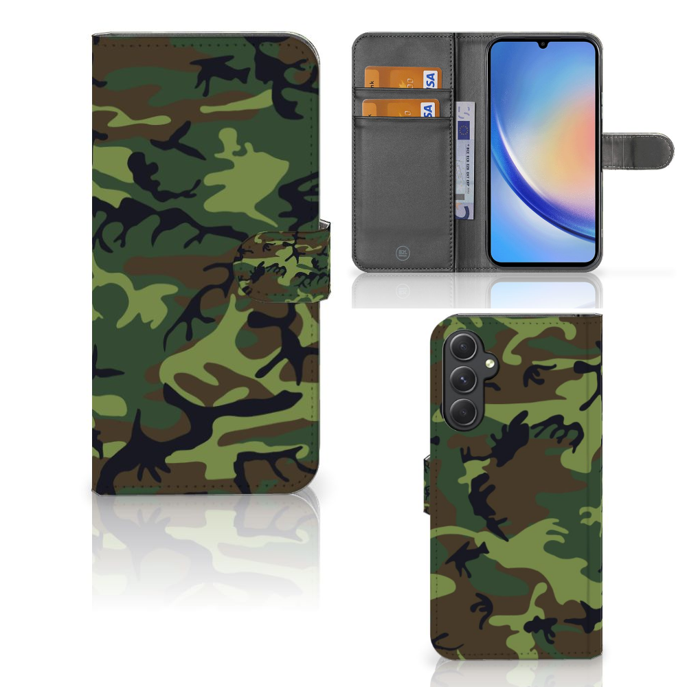 Samsung Galaxy A24 4G Telefoon Hoesje Army Dark telefoonhoesje camouflage design voorkant binnenkant