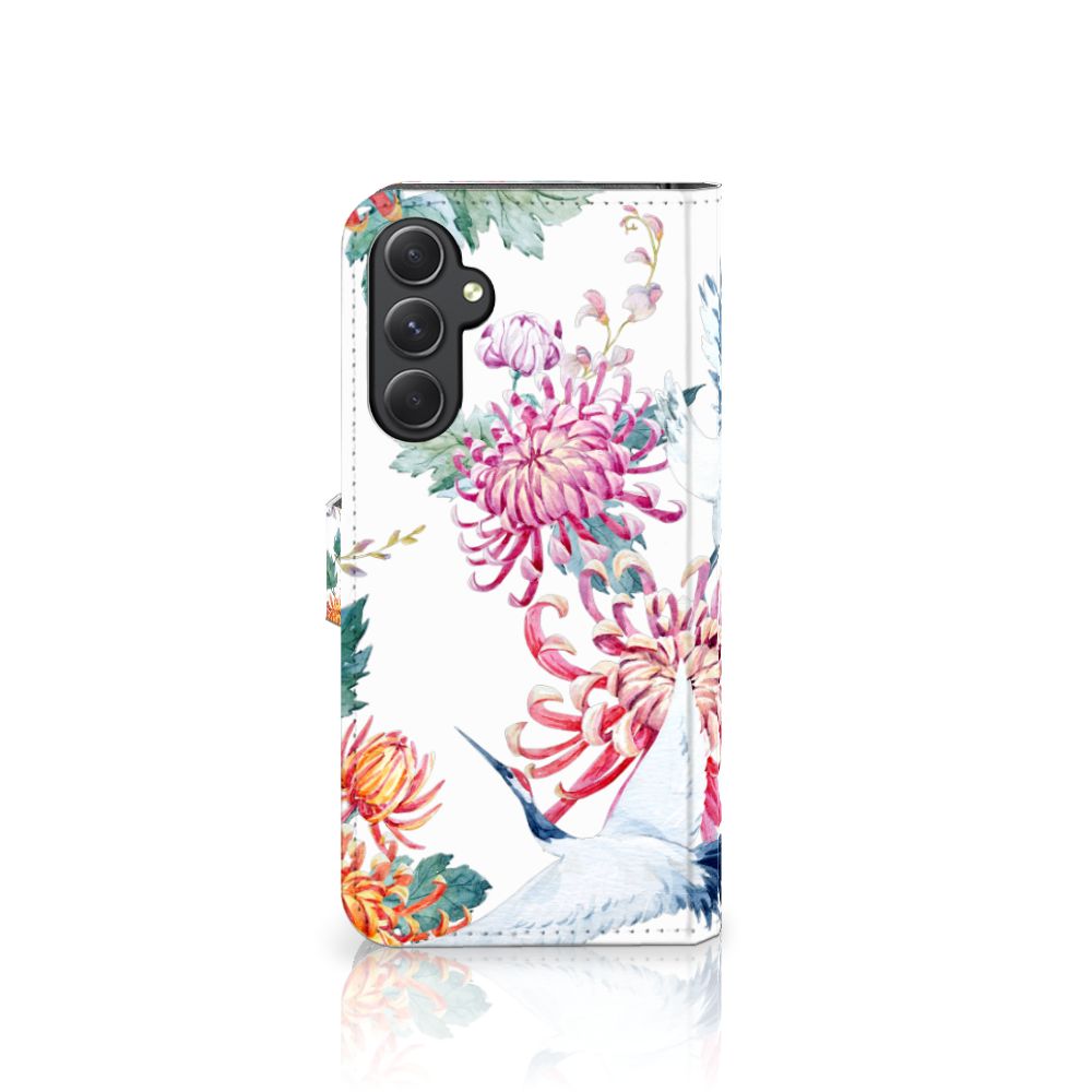 Samsung Galaxy A24 4G Telefoonhoesje met Pasjes Bird Flowers bloemen design achterkant