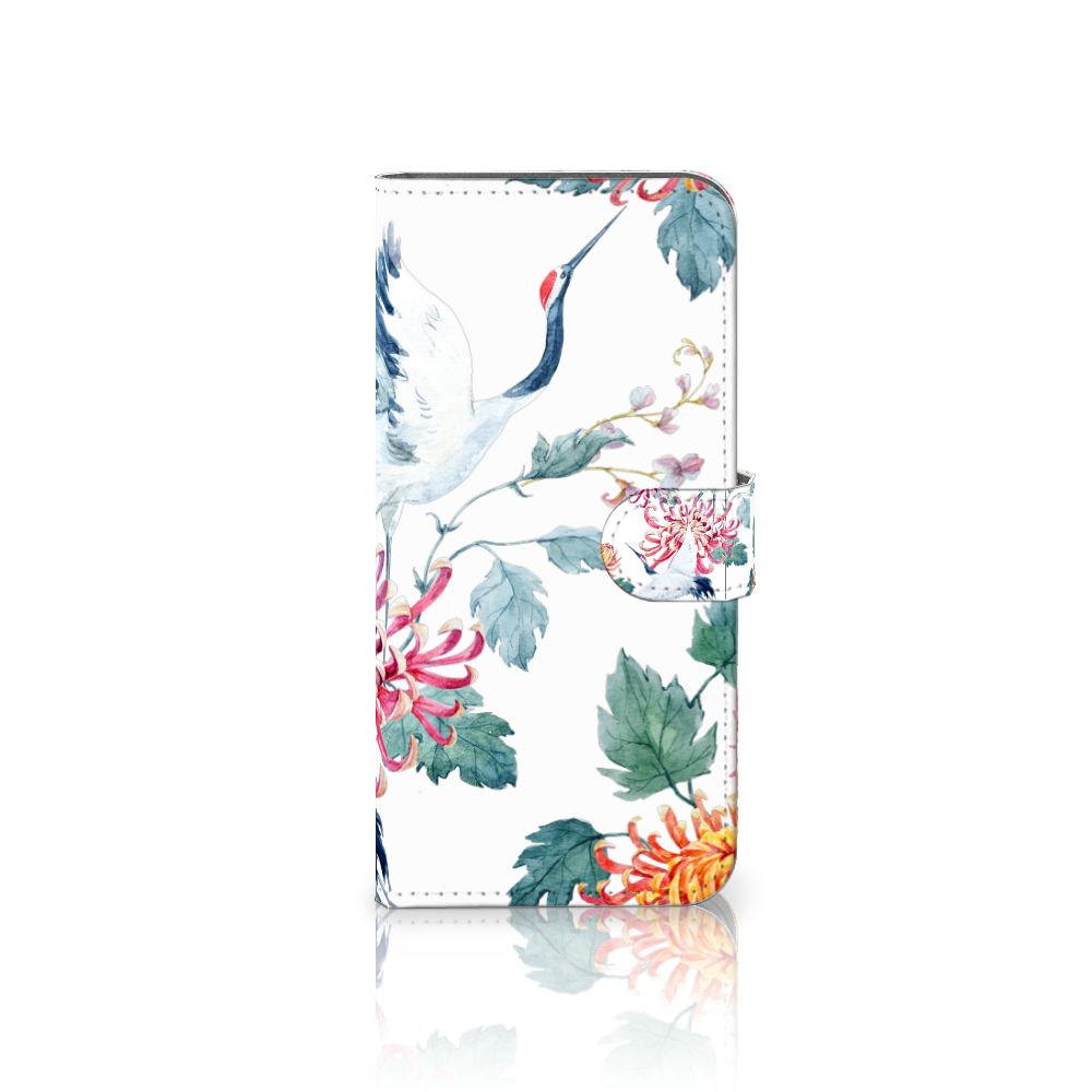 Samsung Galaxy A24 4G Telefoonhoesje met Pasjes Bird Flowers ontwerp achterkant ooievaar bloemen