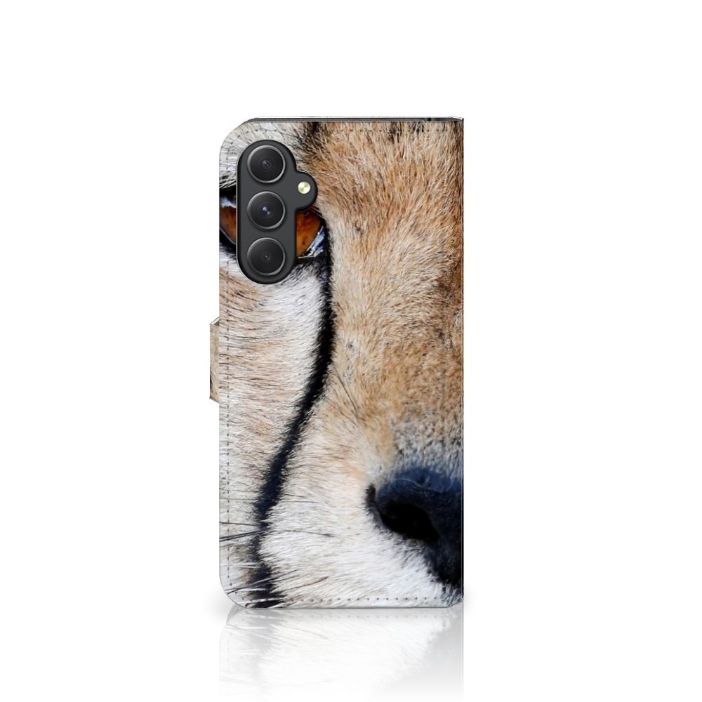 Samsung Galaxy A24 4G Telefoonhoesje met Pasjes Cheetah close-up van een cheeta gezicht