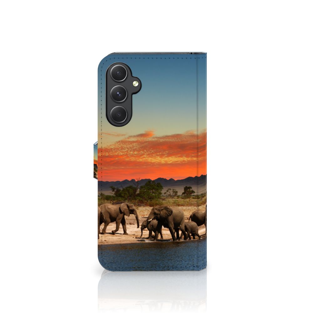 Samsung Galaxy A24 4G Telefoonhoesje met Pasjes Olifanten design olifanten aanzicht