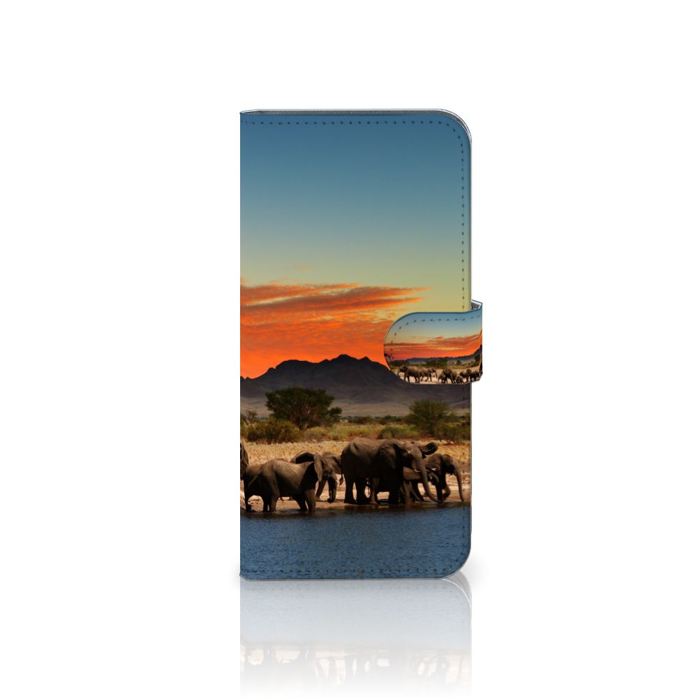 Samsung Galaxy A24 4G Telefoonhoesje met Pasjes Olifanten design olifanten water zonsondergang