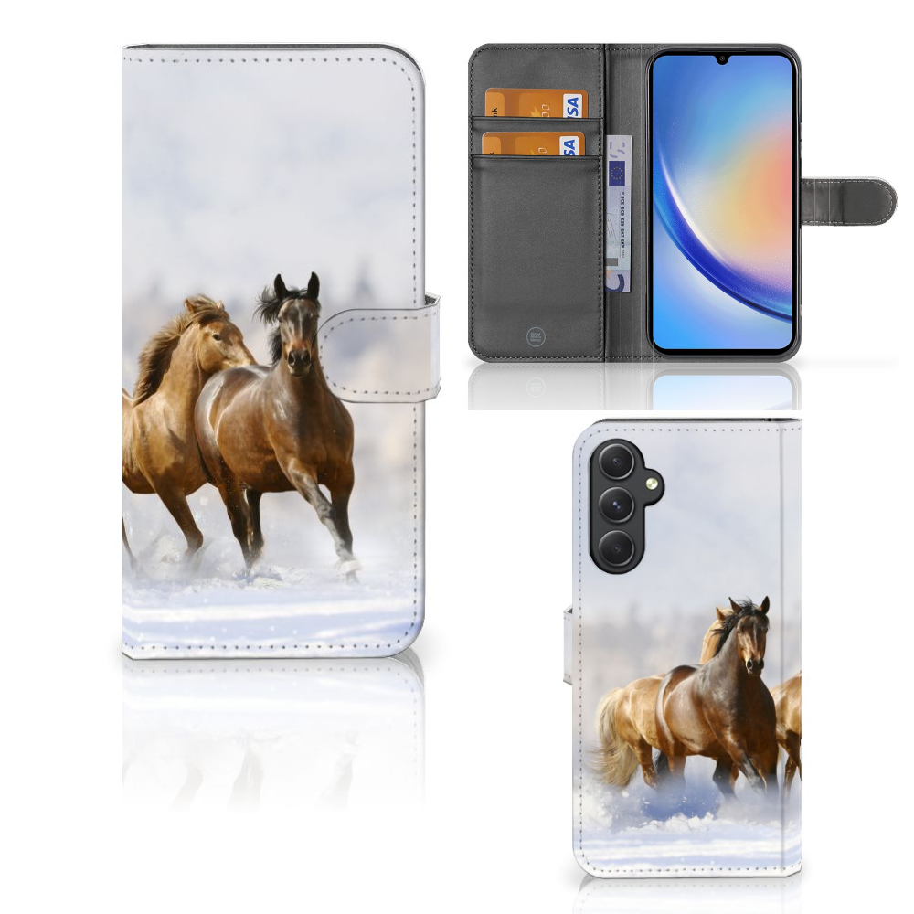 Samsung Galaxy A24 4G Telefoonhoesje met Pasjes Paarden design paarden aanzicht