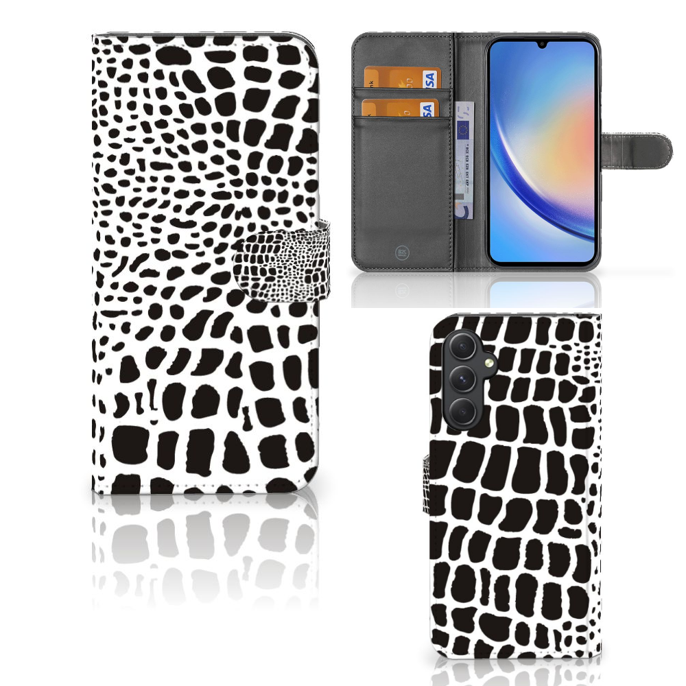Samsung Galaxy A24 4G Telefoonhoesje met Pasjes Slangenprint slangenprint design zwart wit aanzicht