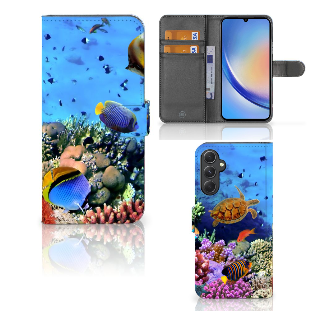 Samsung Galaxy A24 4G Telefoonhoesje met Pasjes Vissen met kleurrijke tropische vissen 🌊, perfect voor cadeau en gebruiksgemak.