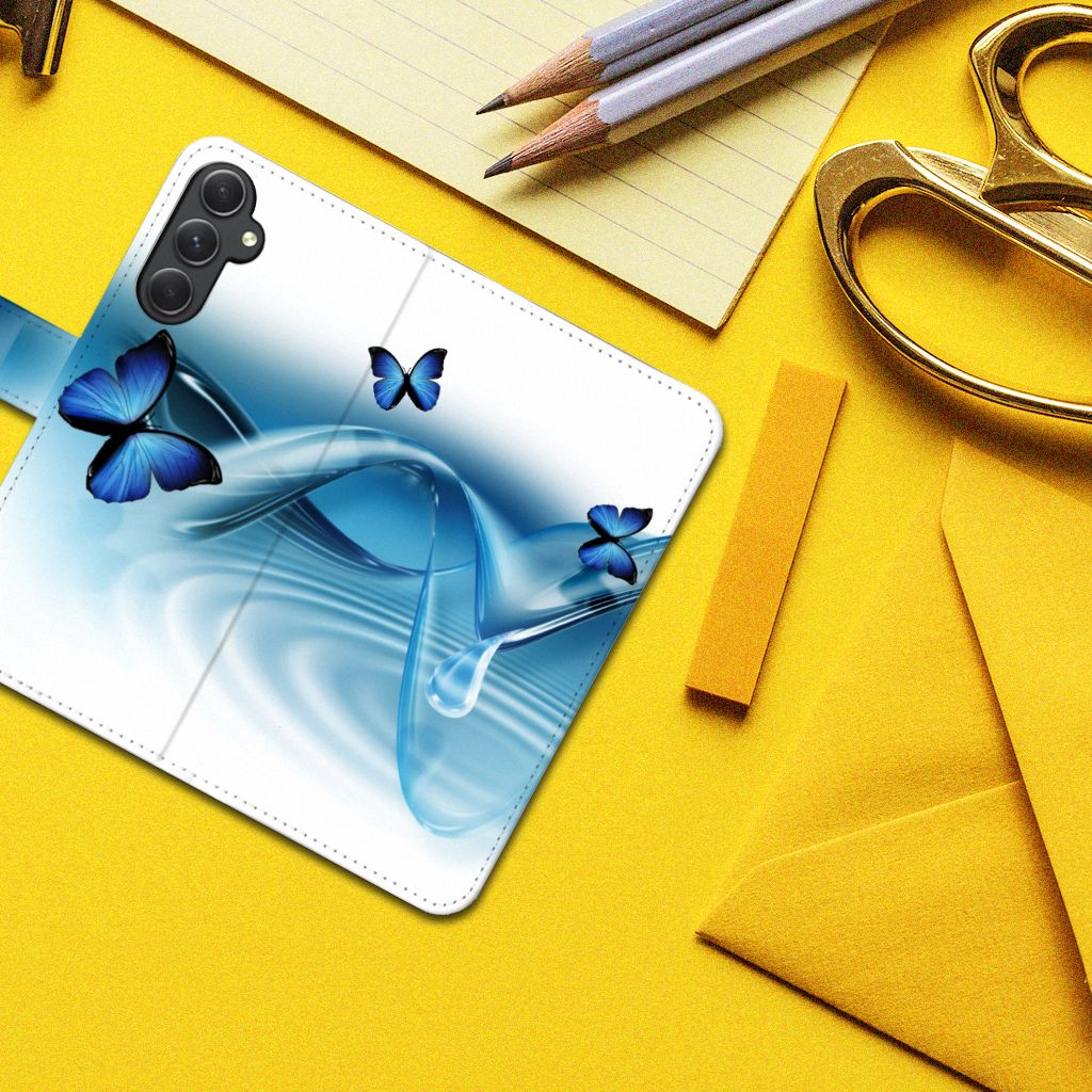 Samsung Galaxy A24 4G Telefoonhoesje met Pasjes Vlinders design vlinders blauw