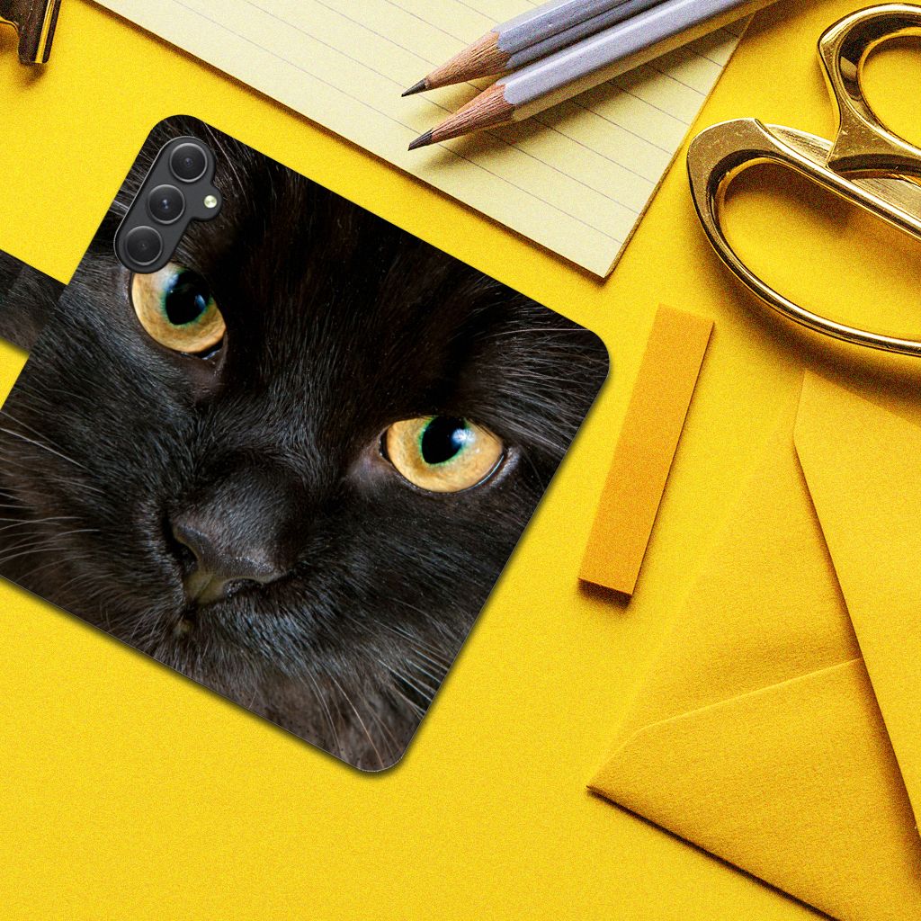 Samsung Galaxy A24 4G Telefoonhoesje met Pasjes Zwarte Kat design Zwarte Kat vooraanzicht