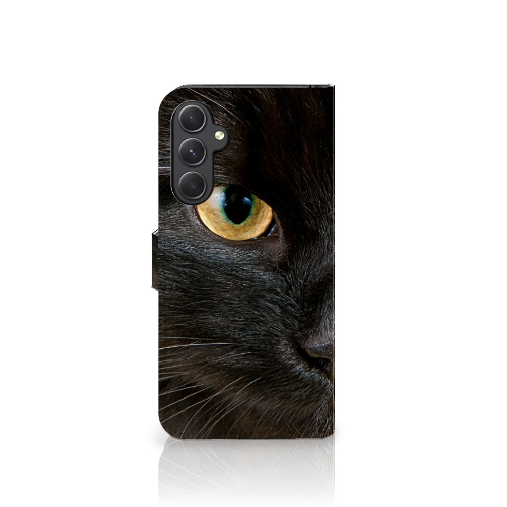 Samsung Galaxy A24 4G Telefoonhoesje met Pasjes Zwarte Kat design zwarte kat aanzicht