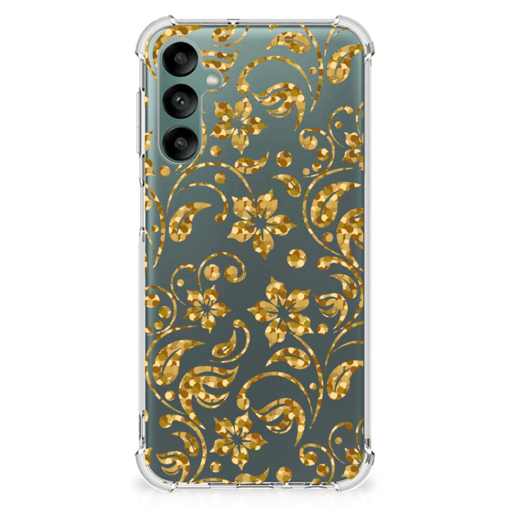 Samsung Galaxy A24 Case Gouden Bloemen goud bloemen design achterkant