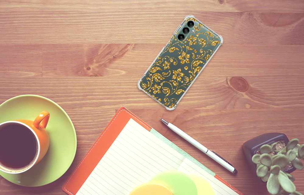Samsung Galaxy A24 Case Gouden Bloemen bloemen design bovenaanzicht