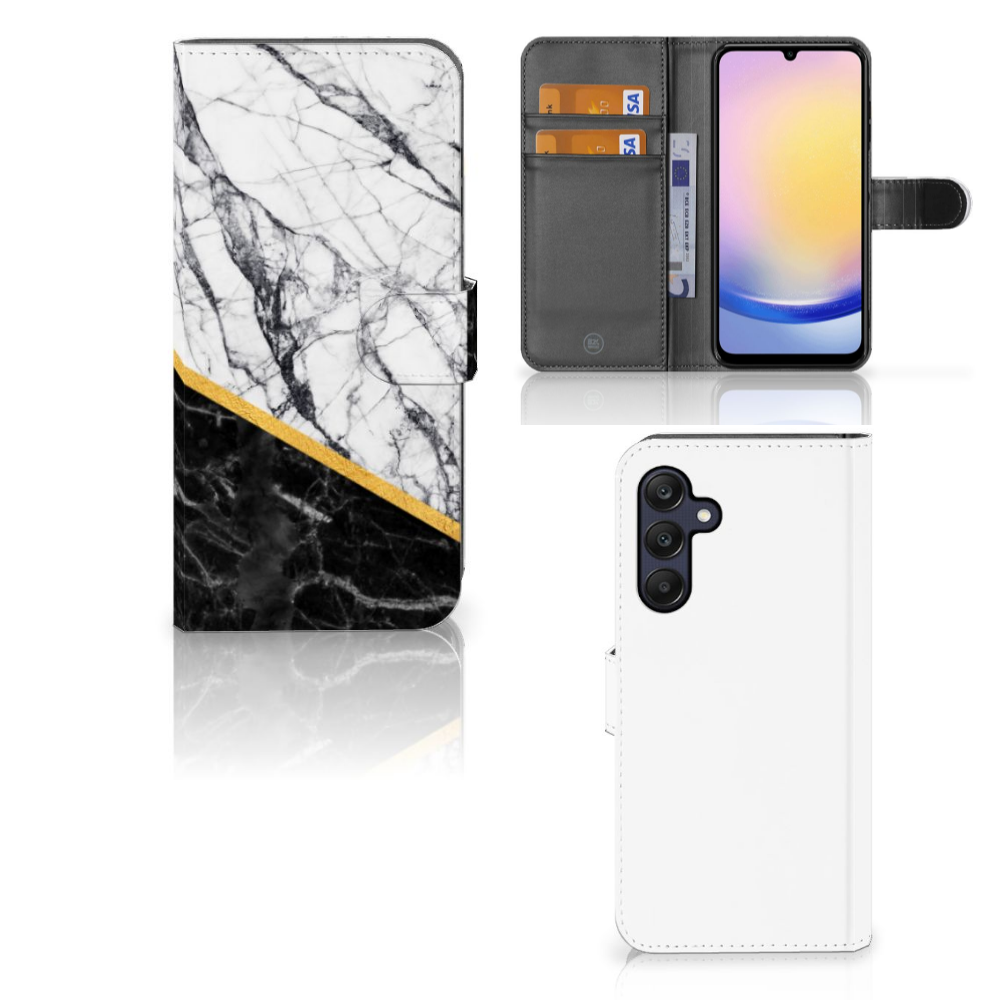 Samsung Galaxy A25 Bookcase Marmer Wit Zwart design marmer zwart wit aanzicht