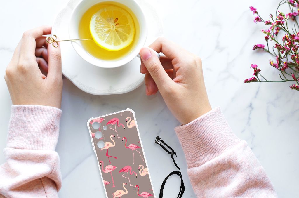 Samsung Galaxy A25 Case Anti-shock Flamingo telefoonhoesje design flamingo bovenaanzicht