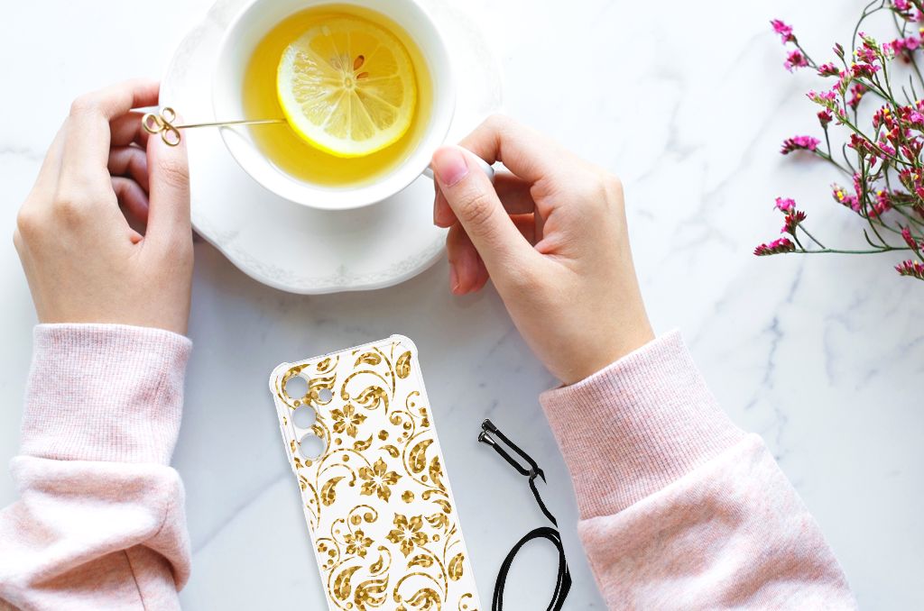Samsung Galaxy A25 Case Gouden Bloemen B2C Telecom
