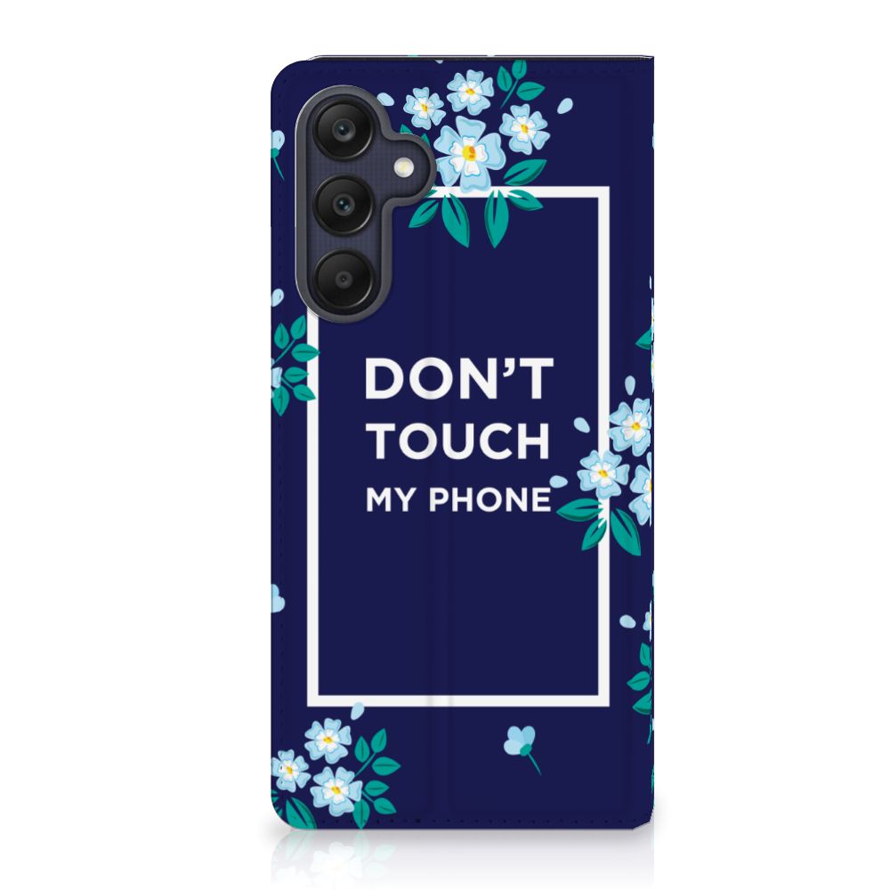 Samsung Galaxy A25 Design Case Flowers Blue DTMP voorkant met bloemen en tekst