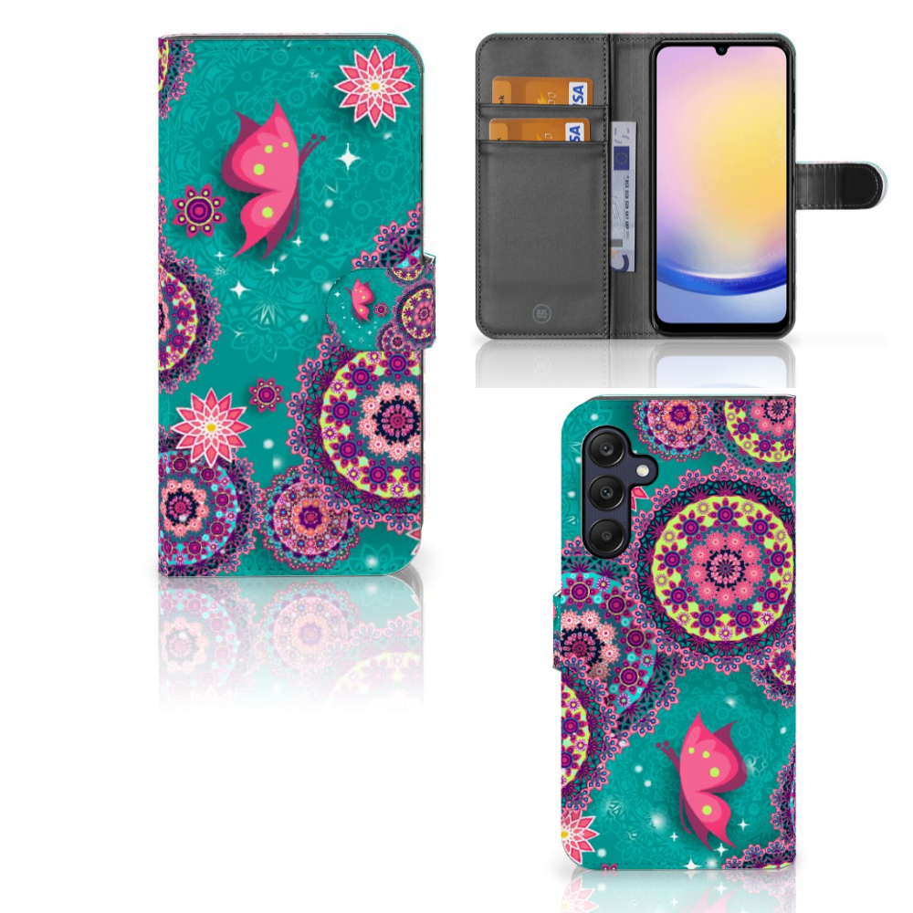 Samsung Galaxy A25 Hoesje Cirkels en Vlinders bookstyle case design cirkels vlinders aanzicht