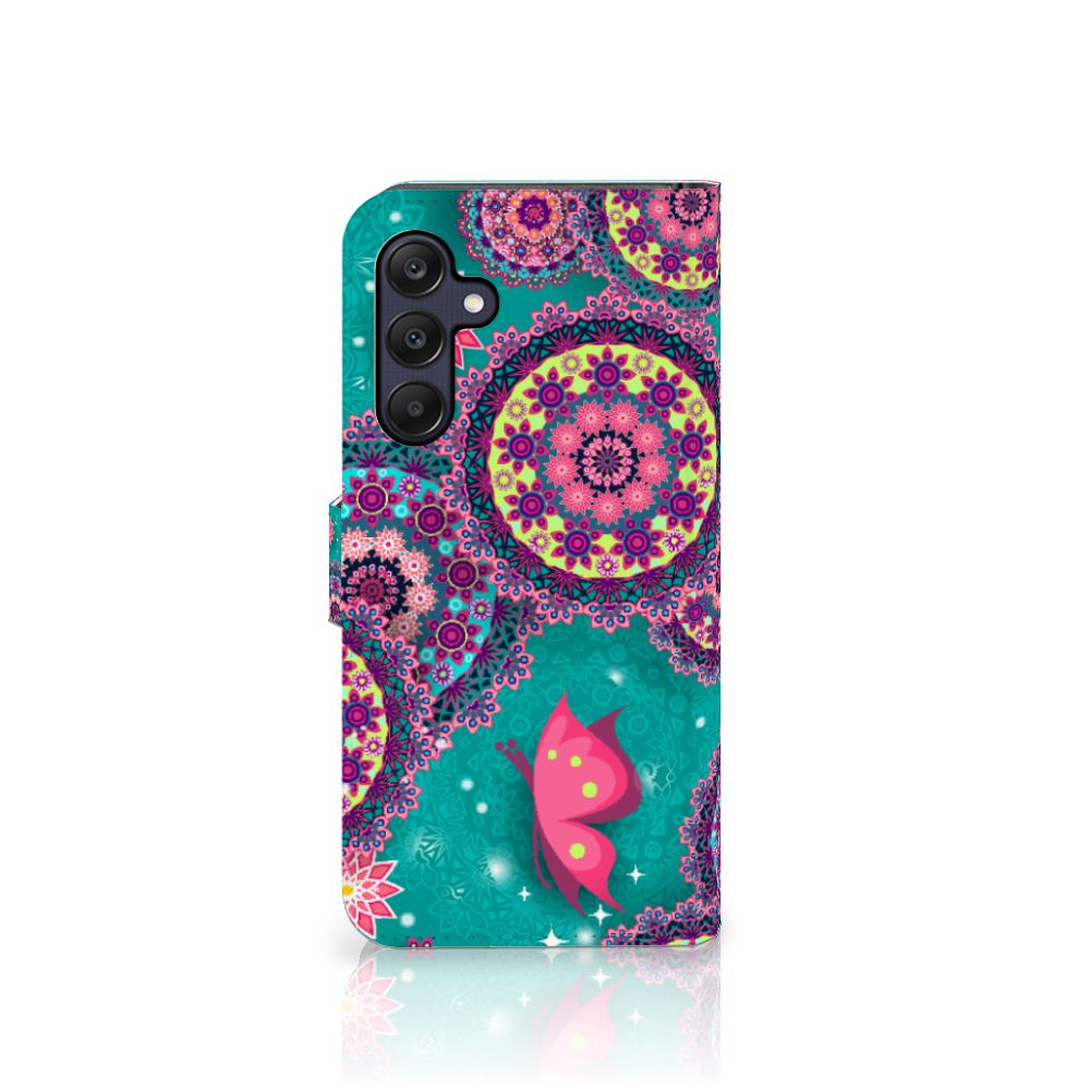 Samsung Galaxy A25 Hoesje Cirkels en Vlinders bookstyle case design vlinders cirkels aanzicht