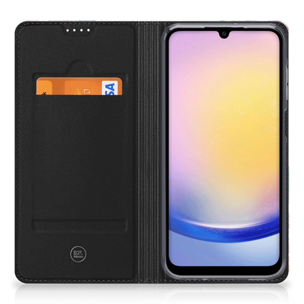 Samsung Galaxy A25 Hoesje maken Bird Flowers boek stijl zwart binnenkant met kaartvak