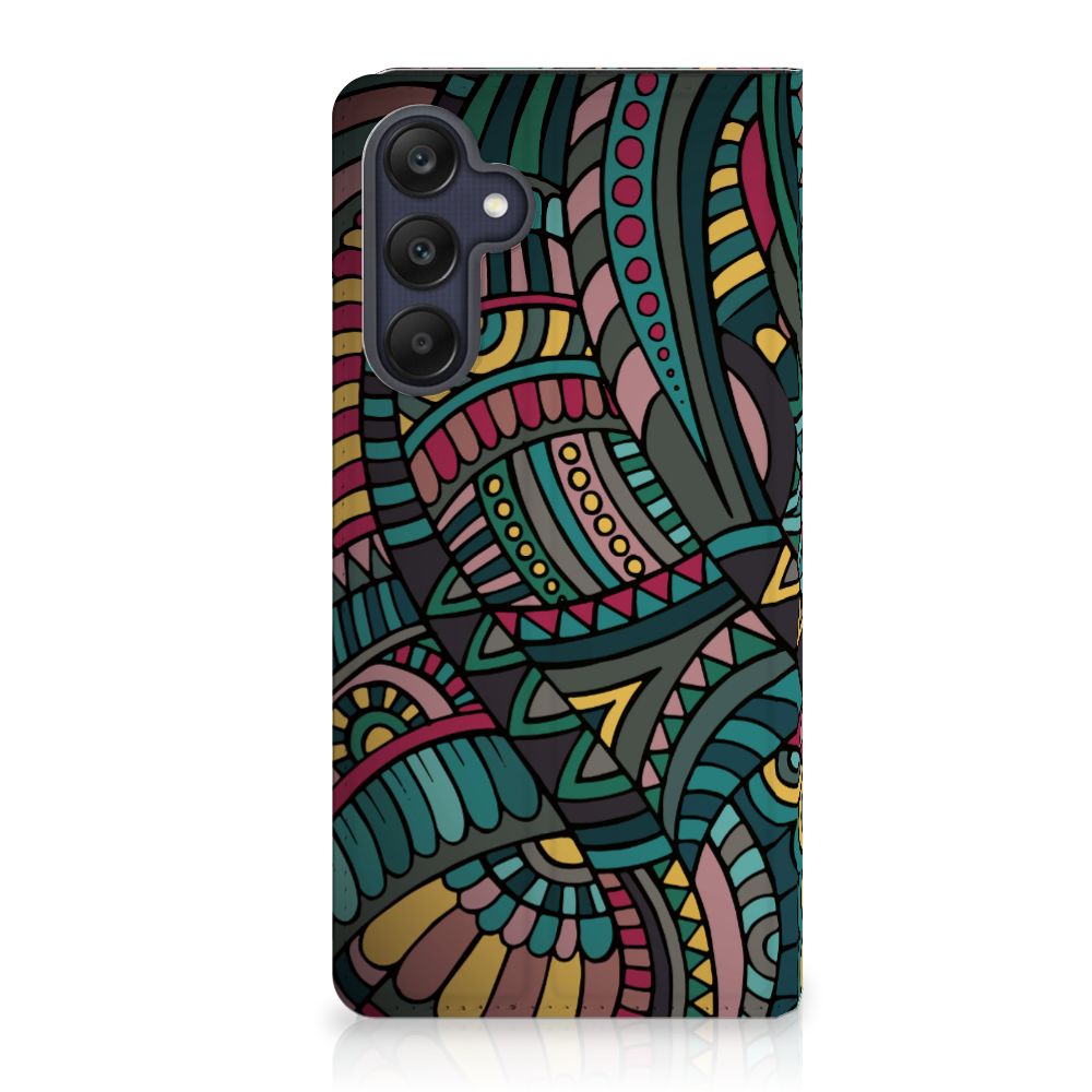 Samsung Galaxy A25 Hoesje met Magneet Aztec artistiek retro design voorzijde