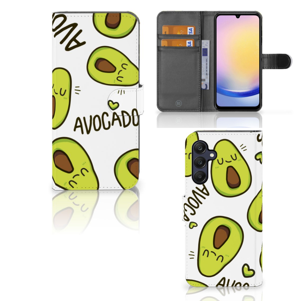 Samsung Galaxy A25 Leuk Hoesje Avocado Singing telefoonhoesje avocados design voorkant en binnenkant