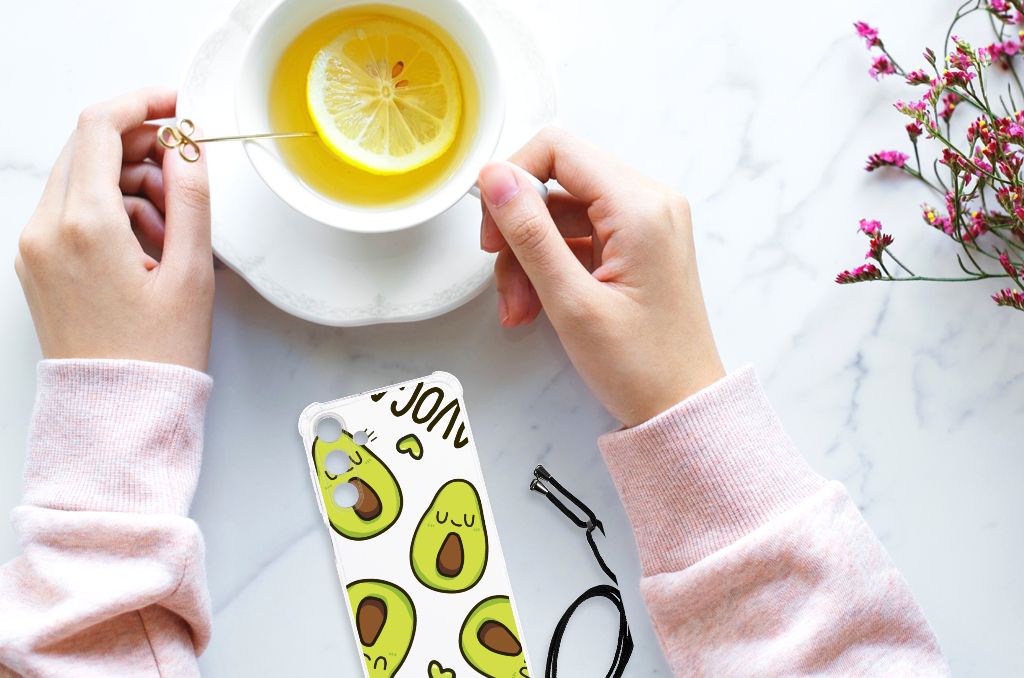 Samsung Galaxy A25 Stevig Bumper Hoesje Avocado Singing design bovenaanzicht