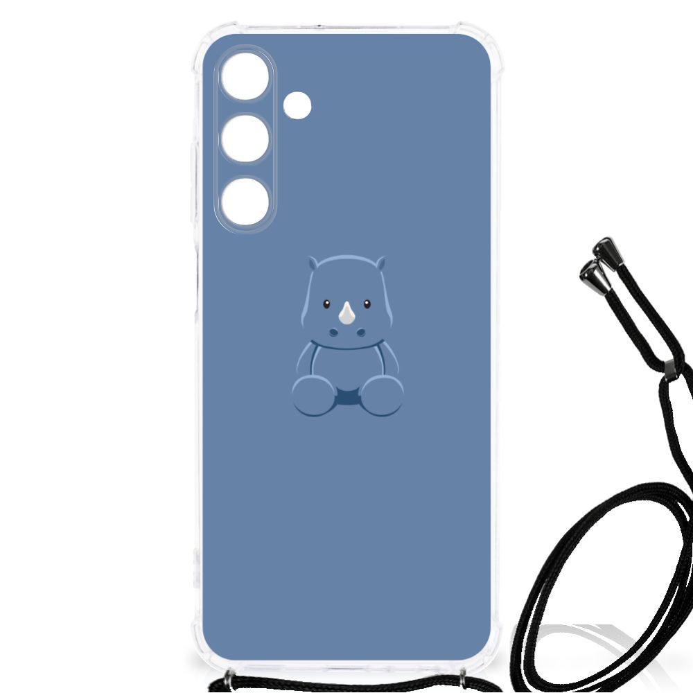Samsung Galaxy A25 Stevig Bumper Hoesje Baby Rhino ontwerp blauw baby neushoorn