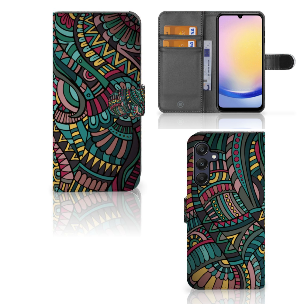 Samsung Galaxy A25 Telefoon Hoesje Aztec telefoonhoesje aztec design voorkant binnenkant achterkant